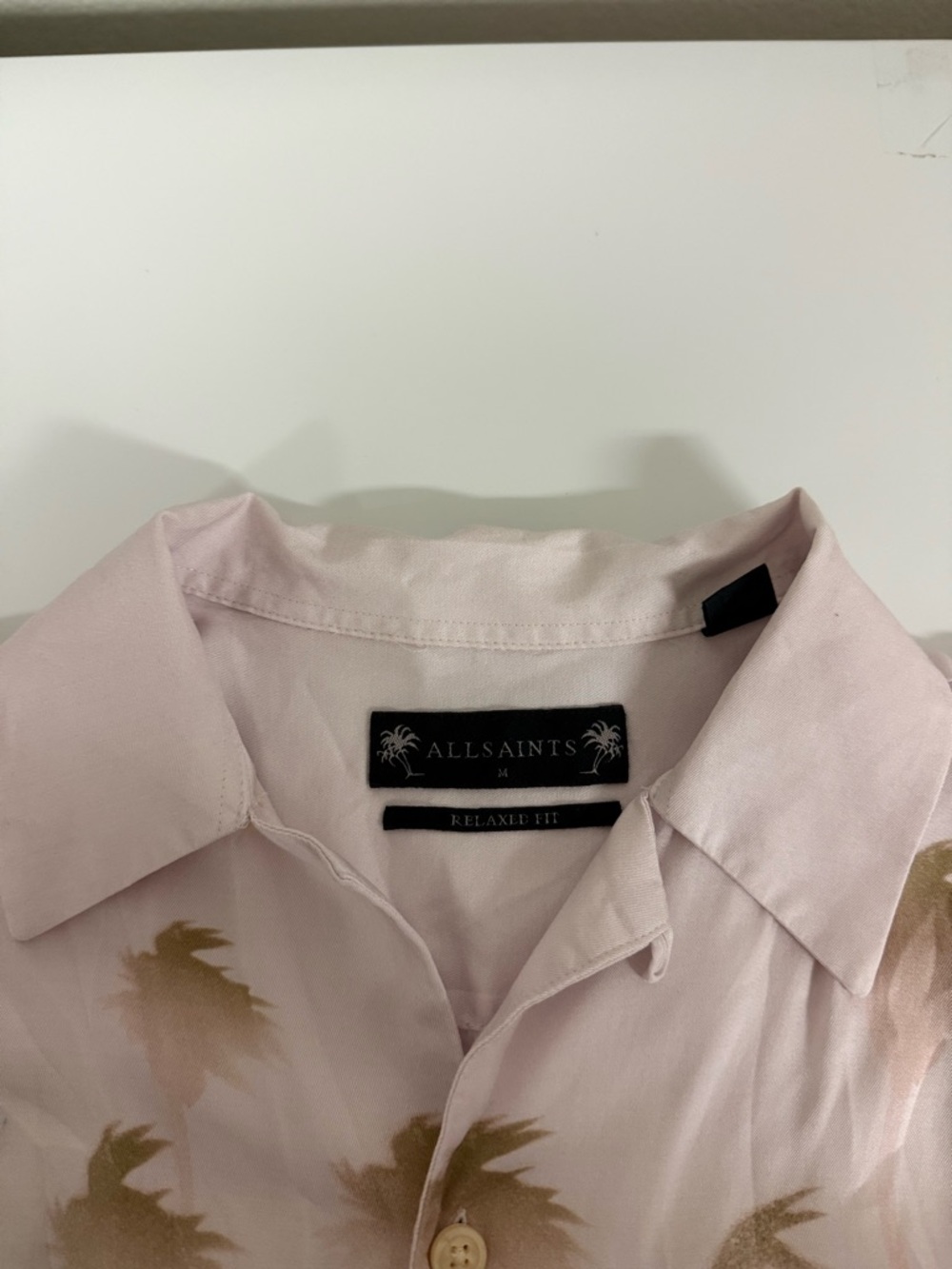 AllSaints Islands SS Men's Beige Green Floral Short Sleeve Button-Up Shirt M